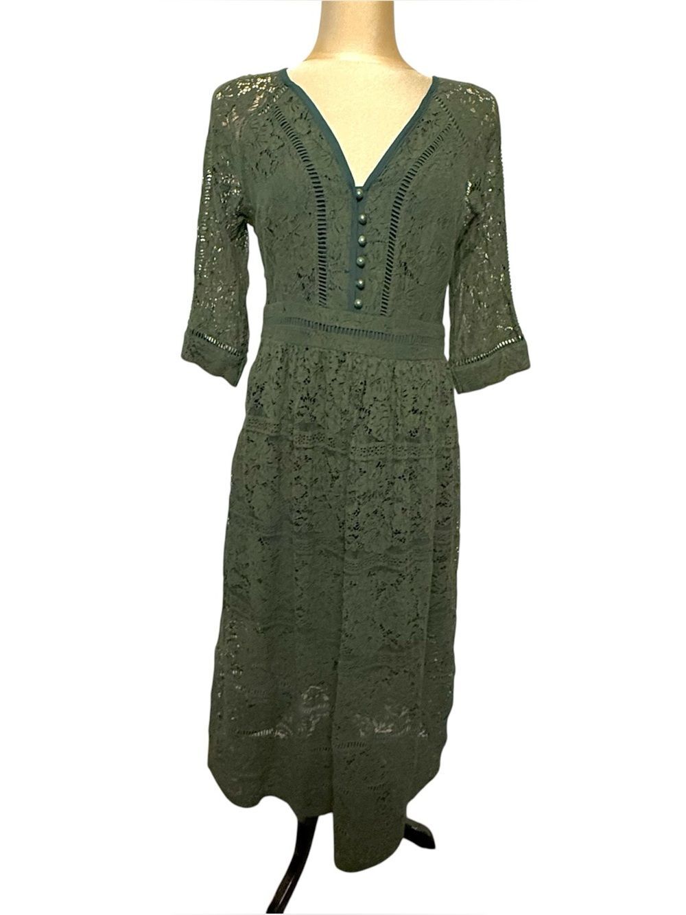 Metisu Olive Green Lace Midi Dress S Woodland Forest Fairy Boho